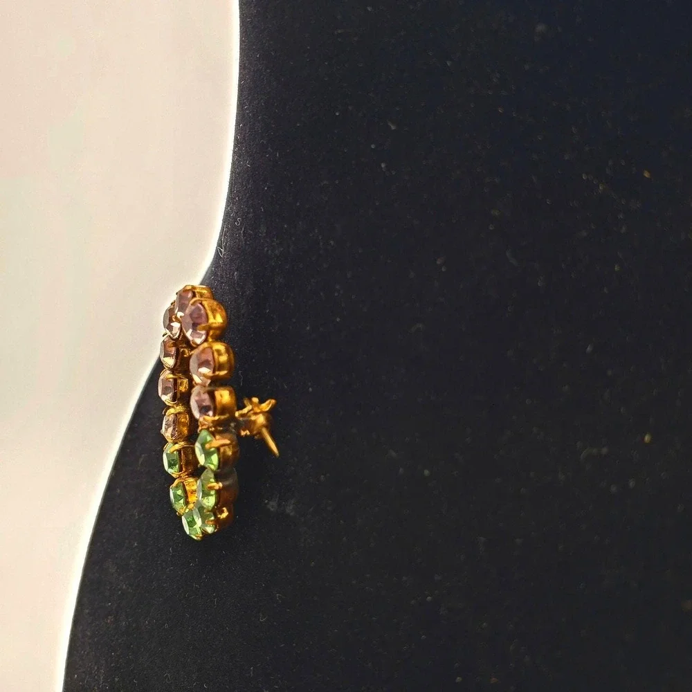 Peridot & Amethyst Rhinestone Brooch Gold‎ Tone Glass Antique Pin Circle Wreath